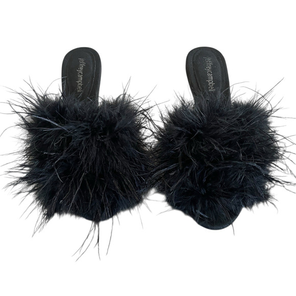 JEFFREY CAMPBELL Daisy Women's Size 8 Black Real Feathers Slip-On Acrylic Heels - Picture 4 of 8